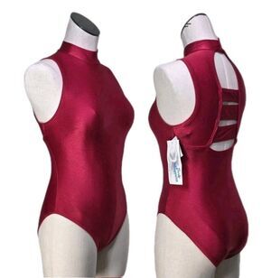 Body Wrappers VTG Open Back High Neck Turtleneck Dance Leotard Red Size AS Small